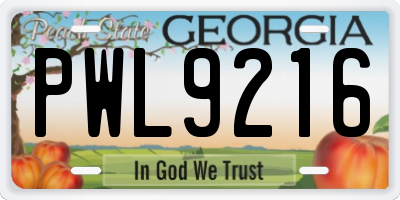 GA license plate PWL9216