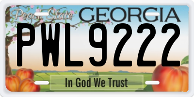 GA license plate PWL9222