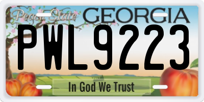 GA license plate PWL9223