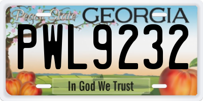 GA license plate PWL9232