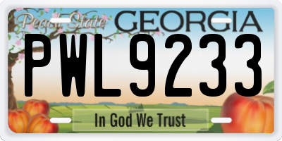 GA license plate PWL9233
