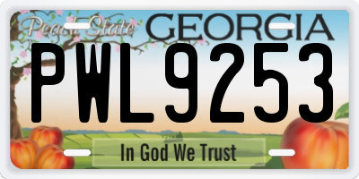 GA license plate PWL9253