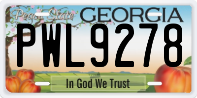 GA license plate PWL9278