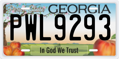 GA license plate PWL9293