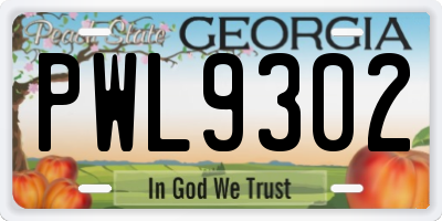 GA license plate PWL9302