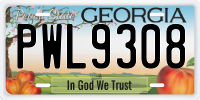 GA license plate PWL9308