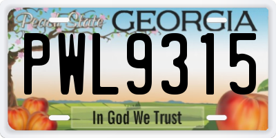 GA license plate PWL9315