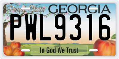 GA license plate PWL9316