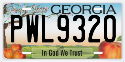 GA license plate PWL9320
