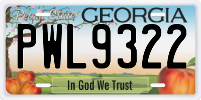 GA license plate PWL9322