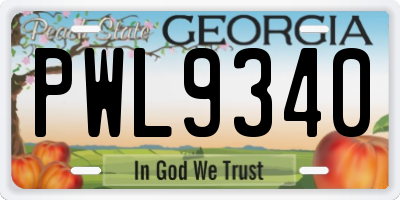 GA license plate PWL9340