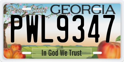 GA license plate PWL9347