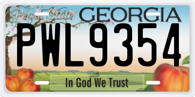 GA license plate PWL9354