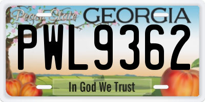 GA license plate PWL9362
