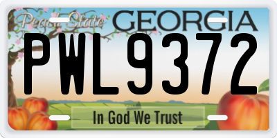 GA license plate PWL9372