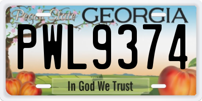 GA license plate PWL9374