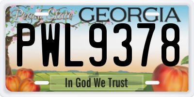 GA license plate PWL9378