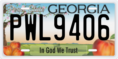 GA license plate PWL9406
