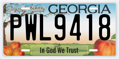 GA license plate PWL9418