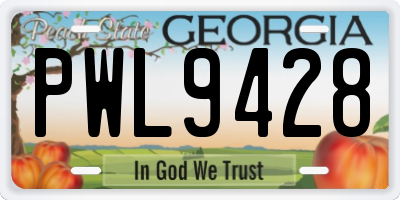 GA license plate PWL9428