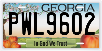 GA license plate PWL9602