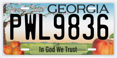 GA license plate PWL9836