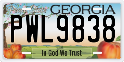 GA license plate PWL9838