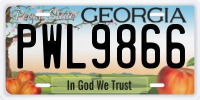 GA license plate PWL9866