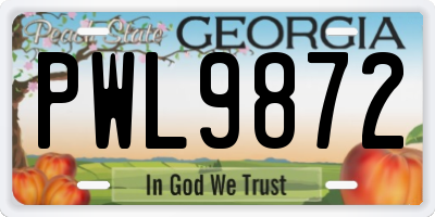 GA license plate PWL9872