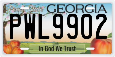 GA license plate PWL9902