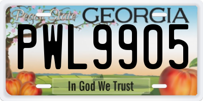 GA license plate PWL9905