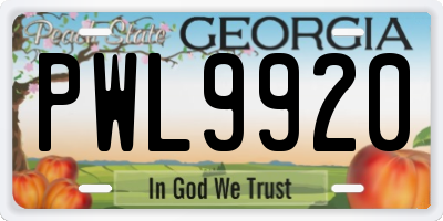 GA license plate PWL9920