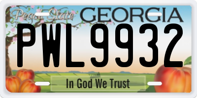 GA license plate PWL9932