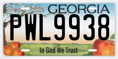 GA license plate PWL9938