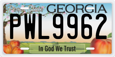 GA license plate PWL9962
