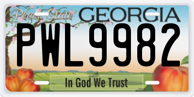 GA license plate PWL9982