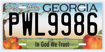 GA license plate PWL9986