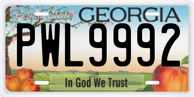 GA license plate PWL9992