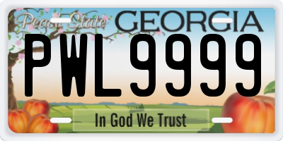 GA license plate PWL9999