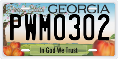 GA license plate PWM0302