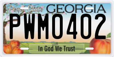 GA license plate PWM0402