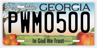 GA license plate PWM0500