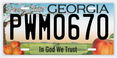GA license plate PWM0670