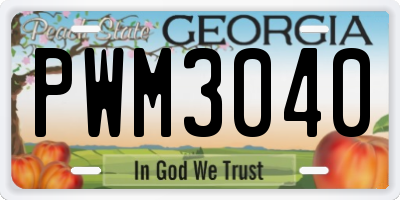 GA license plate PWM3040