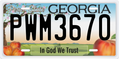GA license plate PWM3670