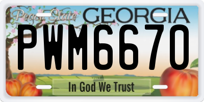 GA license plate PWM6670