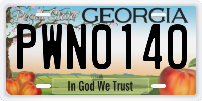 GA license plate PWN0140