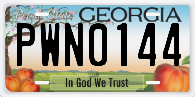 GA license plate PWN0144