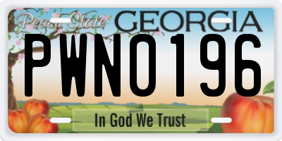 GA license plate PWN0196
