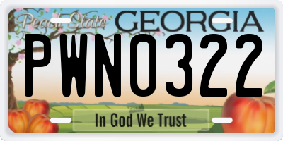 GA license plate PWN0322